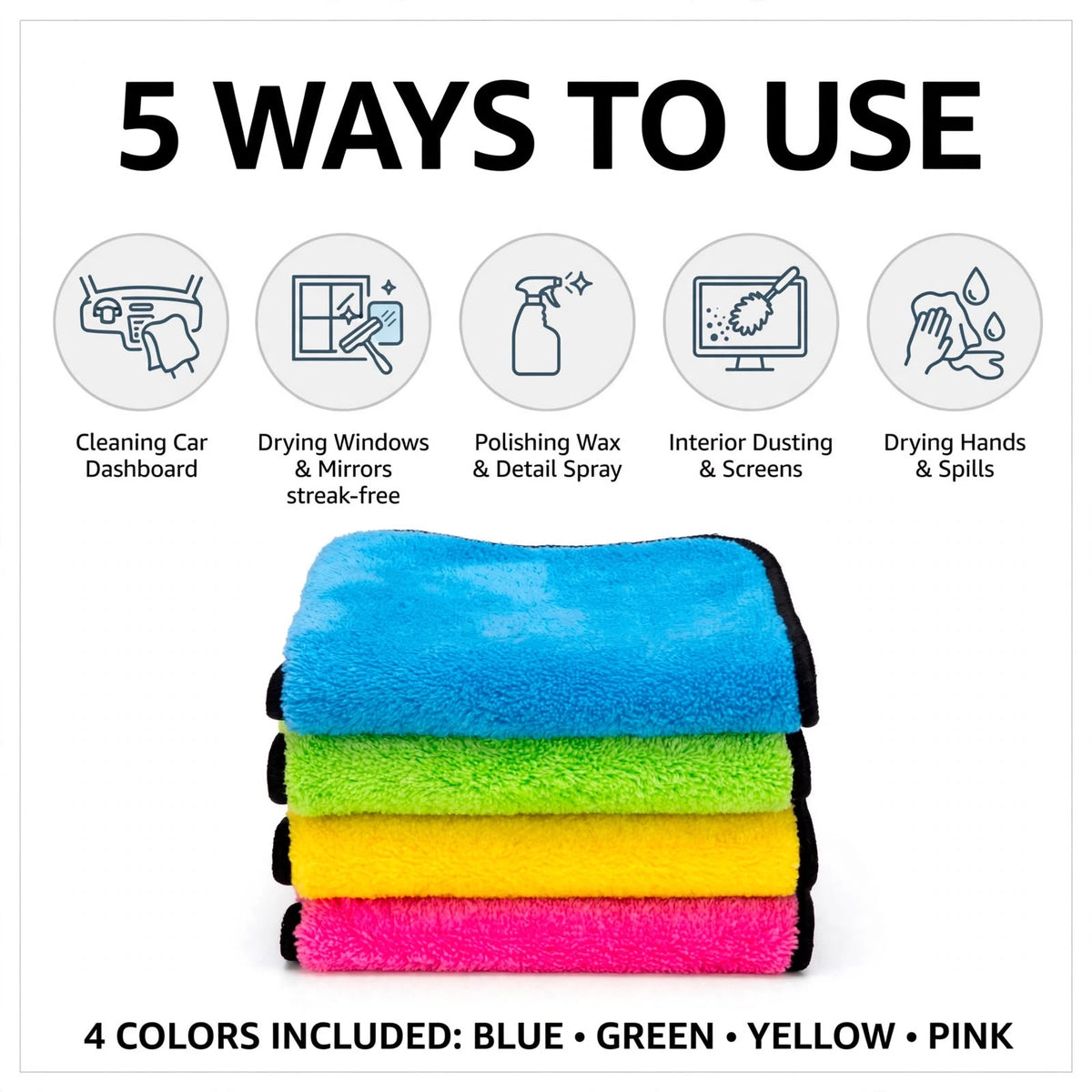 Microfiber Detailing Towels 4 Pack 15x12 500 GSM